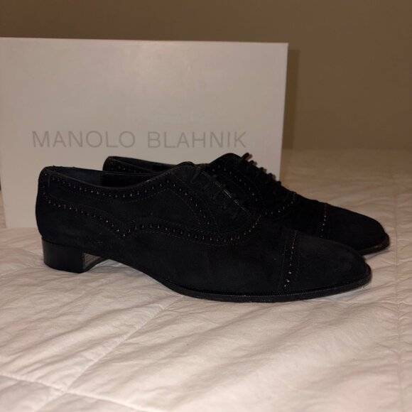Manolo Blahnik studded Oxford brogues in black suede, authentic with box and tag - Picture 2 of 16